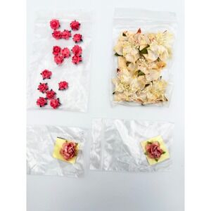 Assorted Floral Embellishments Red Roses Ivory Burlap Flowers Craft Lot 3D DIY